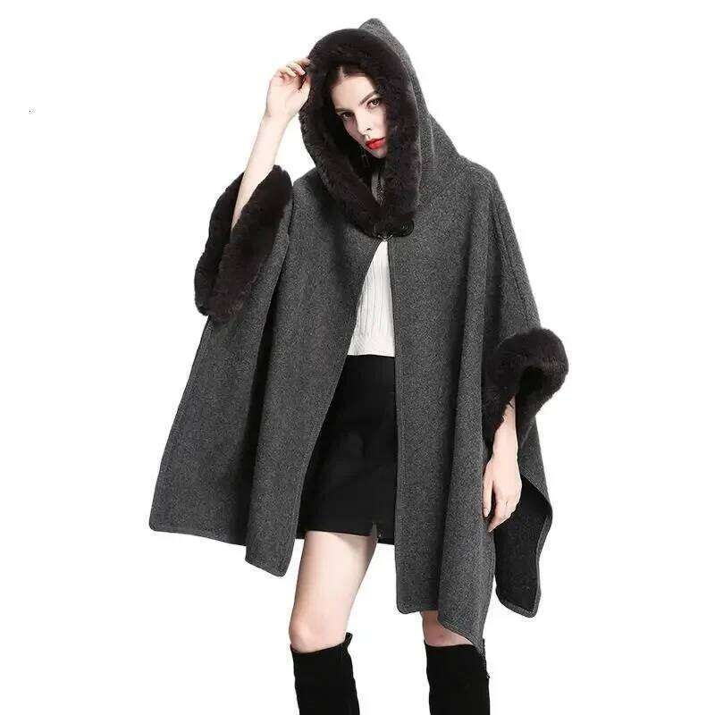 Designer Clothing 10 Colors Winter Fashion Loose Poncho Outstreet Long Cardigan Coat Warm Cloak Women Big Pendulum Capes With Faux Rabbit Fur Hat Fash