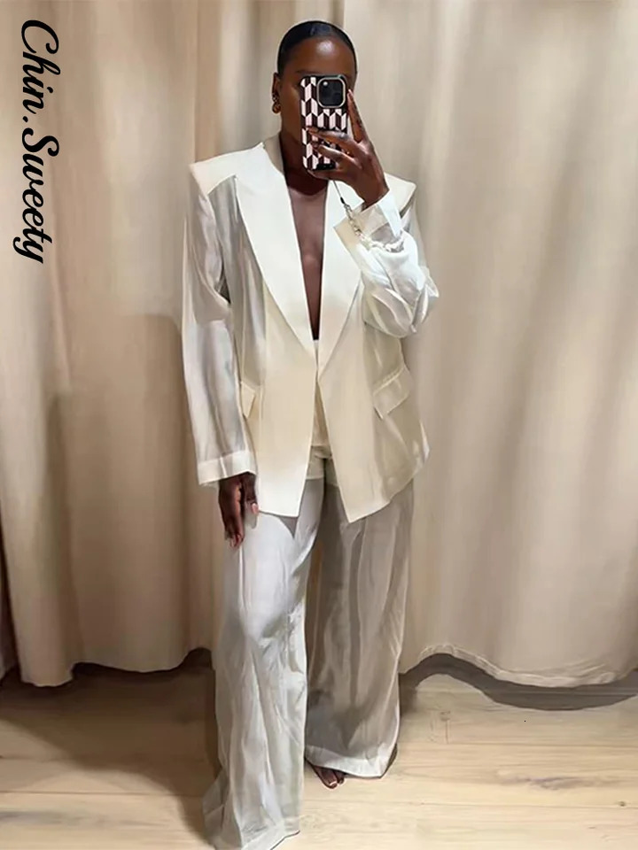 Fashion Womens Visible Shirts Blazer Trouser Suits Long Sleeve Button Pocket Lady 3 Pieces Set Spring Summer Female Suit 250731