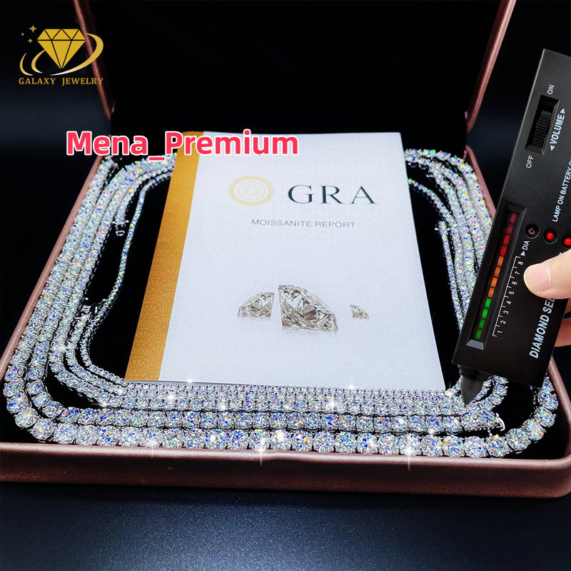 Fine Jewelry Hip Hop White Gold 925 Silver Chain Vvs Moissanite Diamond Cluster Tennis Chain Bracelet Necklace for Men Women