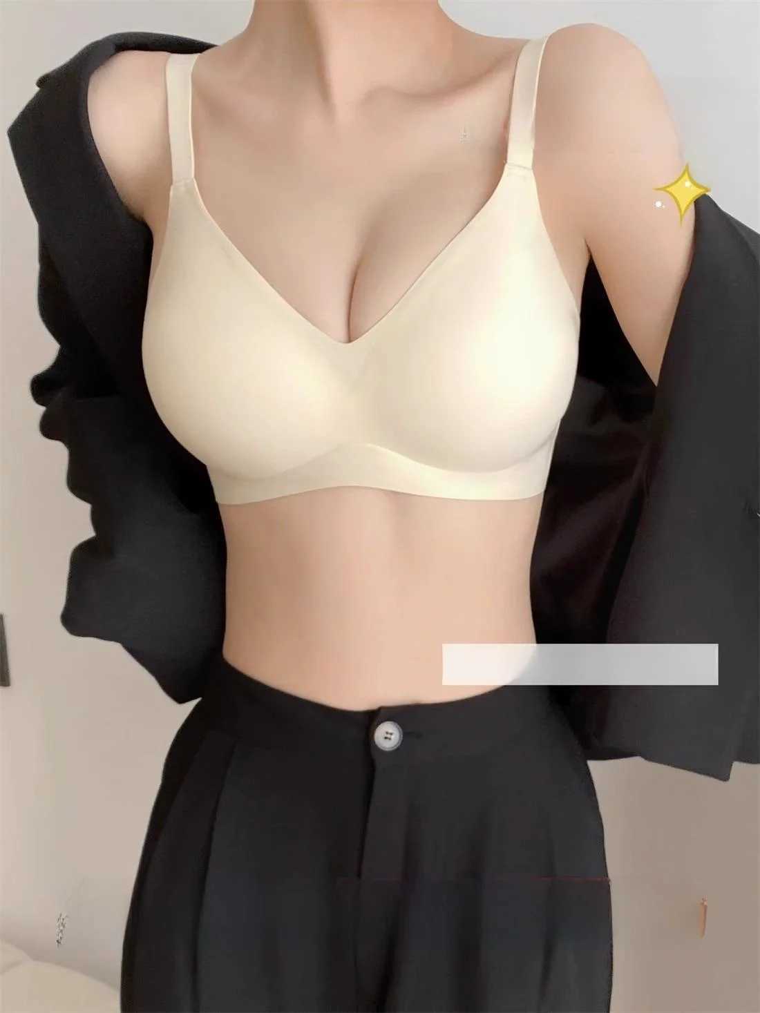 Invisible Gathered Comic Sle Womens Bra a to C Cup Sl Color Match Home Clothes Underwear Fixed Strap Nylon Fabric Z250730