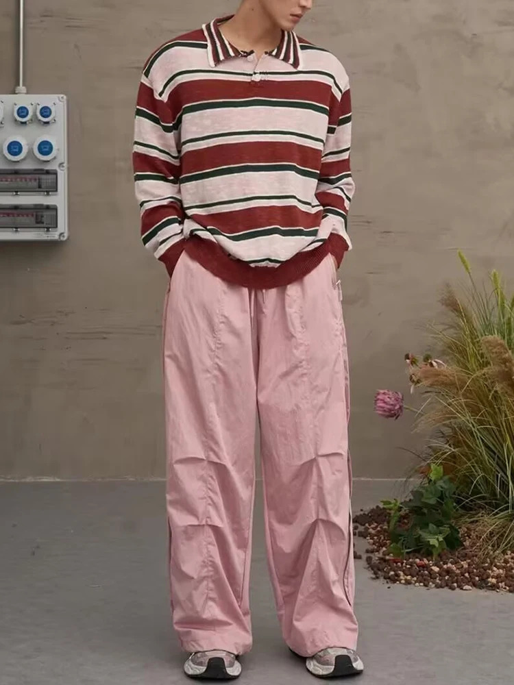 Retro Striped Knitting Polo Shirts For Mens Autumn Casual Lapel Buttoned Patchwork Knit Sweater Shirt Men Long Sleeve Polos 250731