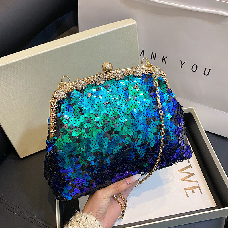Sequin Evening for Women 2025 New Fashion Texture Chain Shoulder Crossbody Shell Bag ddmymoon