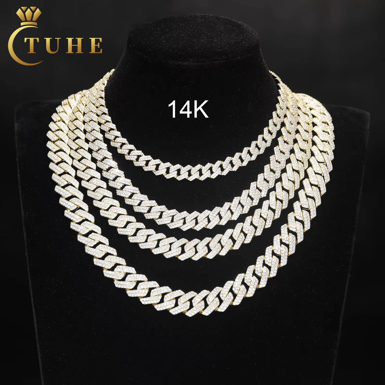 Young Boy Hip Hop Jewelry Wholesale 8mm-14mm 14K Gold 925 Silver 2 Row VVS Moissanite Diamond Iced Out Cuban Link Chain Necklace