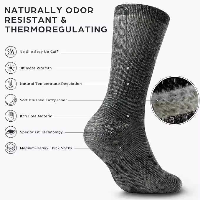 3 Pairs 80% Merino Wool Socks Warm Thickened Hiking Cushion Crew Socks For Men Breathable Sports Socks Moisture Wicking Euro Size Z250731