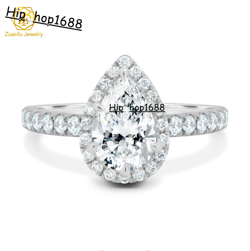 Luxury Custom Classic Style Pear Cut Moissanite Wedding Ring for Women 10K 14K 18K Gold Small Ice Stones Unique Customizable