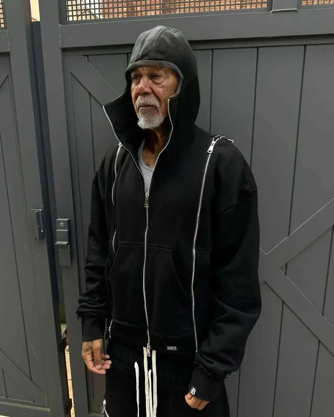 Gray Casual Zipper Hooded Sweatshirt Trousers Zipper Pocket Suit American Hip Hop Fashion Trend Mens Sportswear XJ250731