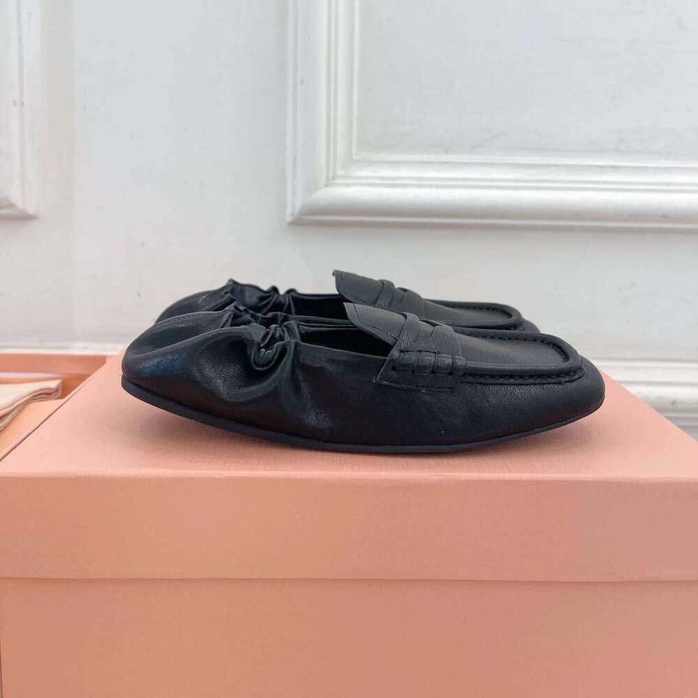 Women Genuine Leather Ballet Flats Square Toe Loafers Elastic Band Solid Colors Retro Designer Shoes Zapatillas De Mujer ad9