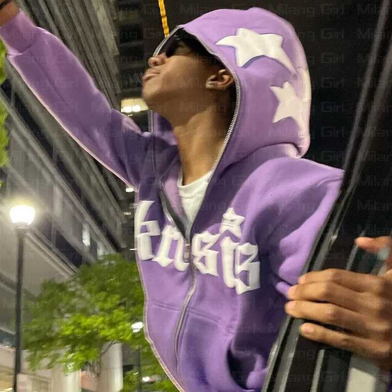 Zip Hoodie Stars Print Goth Punk Sweatshirt Mens Hoodies Sport Coat Pullover Gothic Long Sleeve Oversized Hoodie Y2K Jacket Emo XJ250731