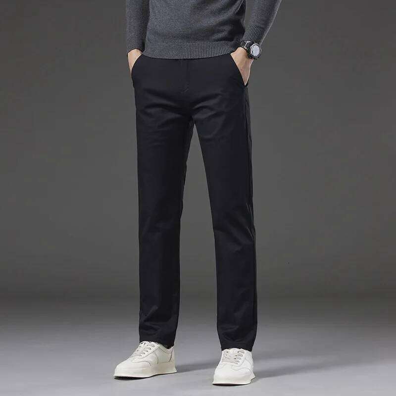 2025 Men's Summer Mid Waist Straight Leg Business Casual High-End Pure Cotton Fashionable Versatile Pants
