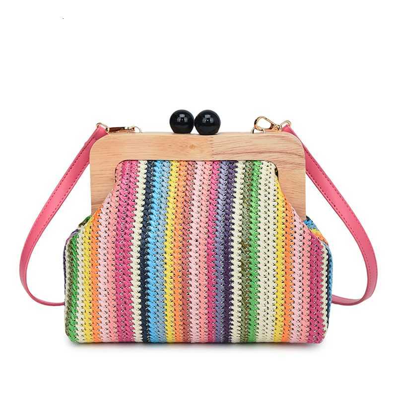Summer Beach Straw Bag For Women Designer Cloud Bag 2024 New Wood Clip Purse Clutch Bag Shell Shoulder Crossbody Bags Fashion Y250730