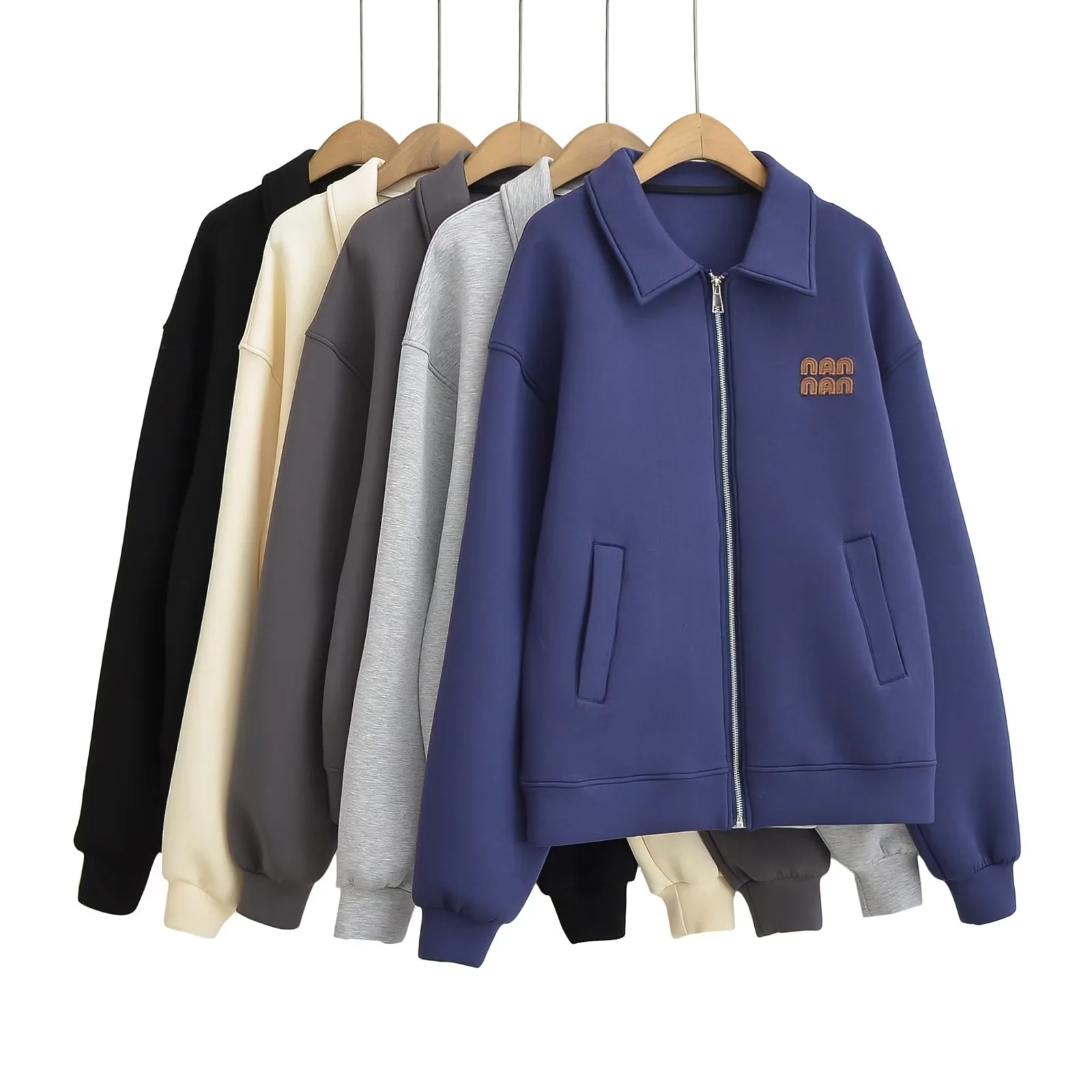 Free Shipping Loose Embroidered Tracksuit Lapel Zip Up Sports Hoodie Jacket Drawstring High-Waist Skirt Set For ladies 2025s Two Piece Dress