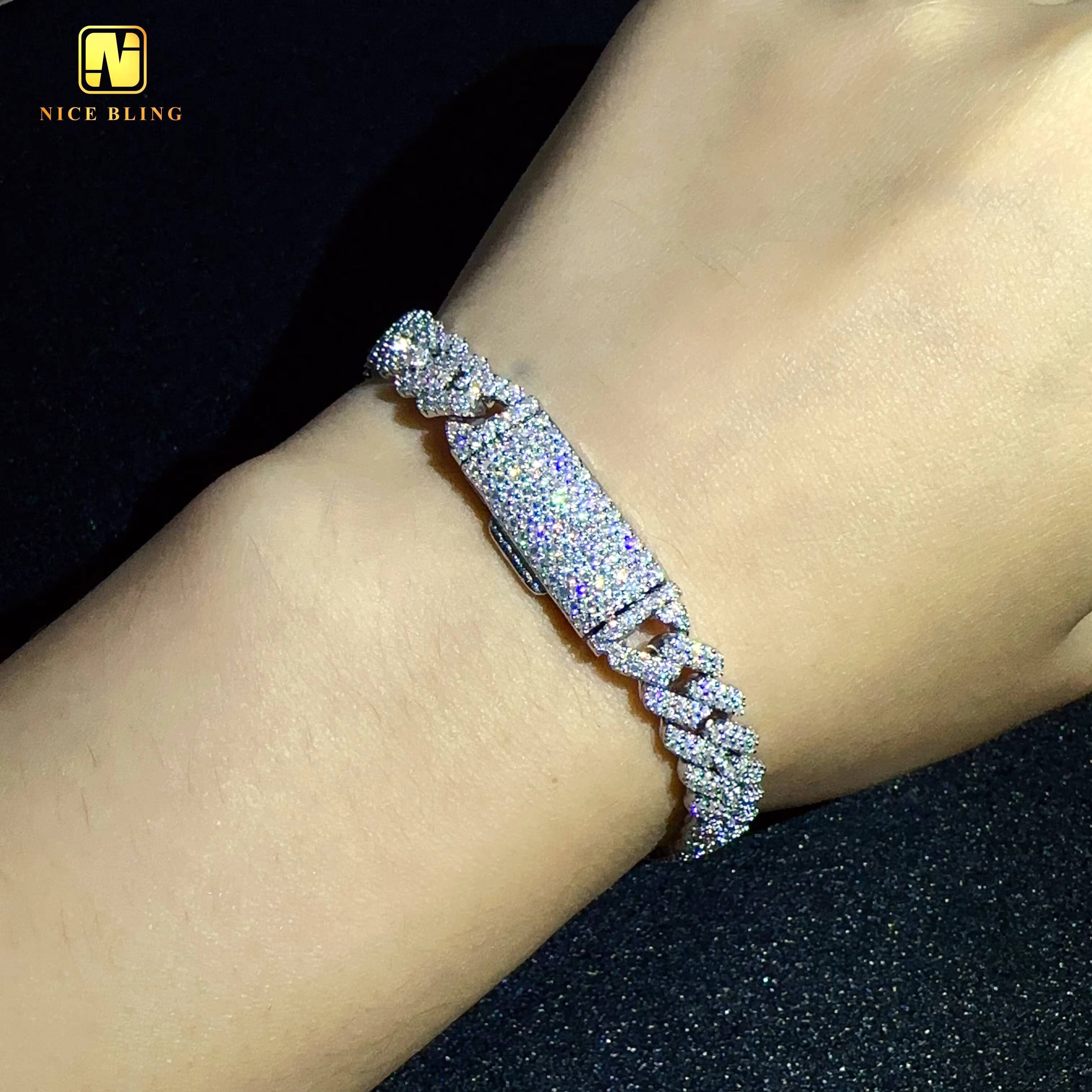 Real Gold Plated 8mm Cuban Link Chains Hip Hop Jewelry 925 Silver Moissanite Cuban Necklaces bracelets