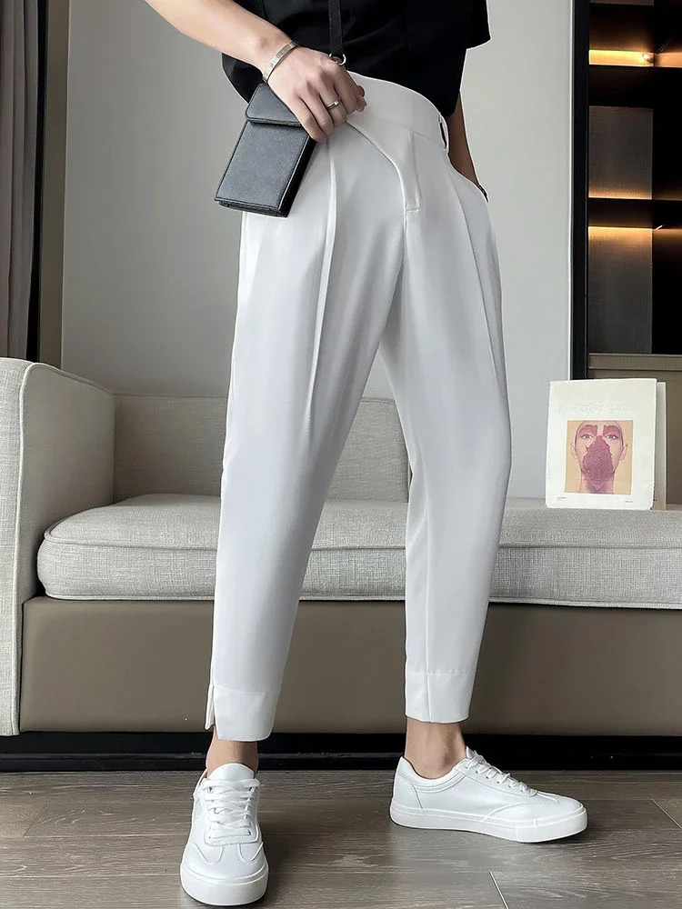 Elastic Cooling Trousers for Men Stretch Ice Silk Man Suits Pants Baggy Elegant Spring Clothes Fashion y High Quality Offer 250731