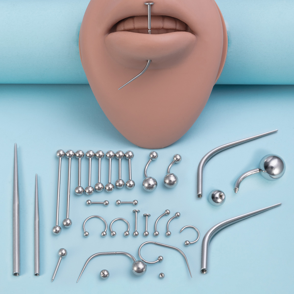 Straight curved guide rod 1mm internal tooth puncture set stainless steel connecting rod human puncture jewelry ear bone ring wholesale