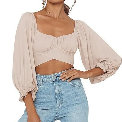 Spring and Autumn New Women s Short Top Cropped Sexy Elegant Tie Elegant Square Neck T Shirt