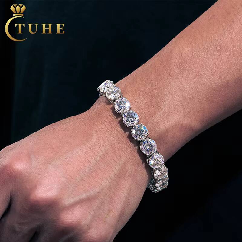Hot Popular 10mm 925 Silver Gra VVS Moissanite Diamond Tennis Chain Bracelet Men Women Fine Hip Hop Jewelry