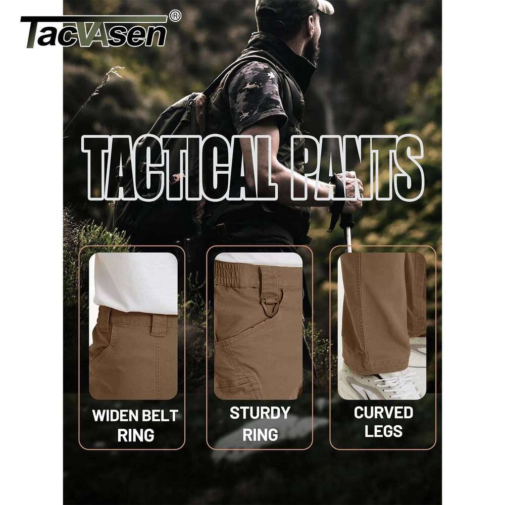 TACVASEN IX9 City Cargo Mens Multi Pockets Work Cotton Stretch Casual Trousers Outdoor Training Hiking Pants Male