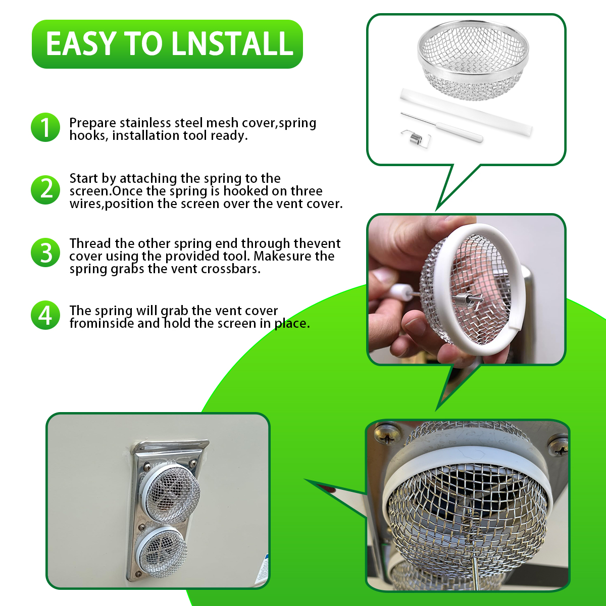 Set of Four Insect Proof Nets - Durable Covers for RV Refrigerator & Furnace Vents