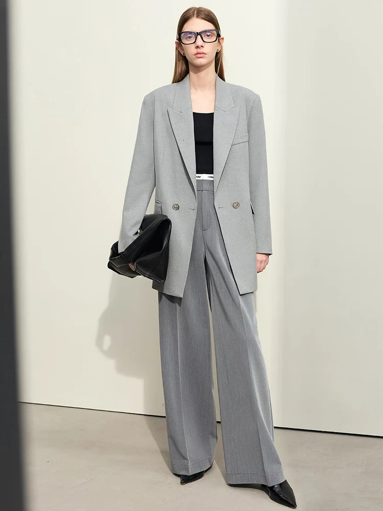 AMII Minimalist Retro Blazer for Women Autumn Long Loose Full Sleeve Solid Slit Basics Tailored Coat12343230 w250729