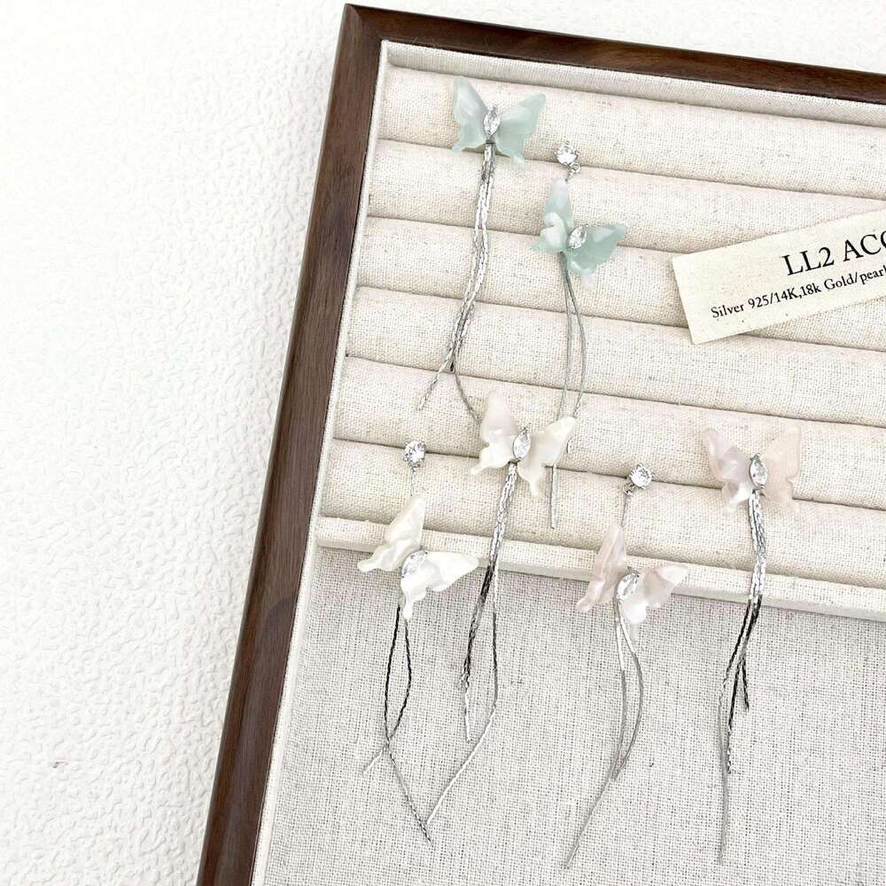 Chinese Style National Trend Twin Girlish Pink Dream Butterfly Elegant Versatile Blue and White Earrings b9f