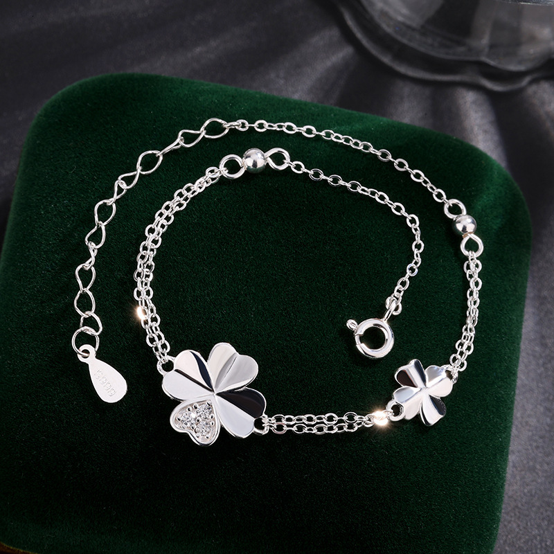 S999 Pure Madam Silver Lucky Four-leaf Clover Bracelet For Designer Bracelet Women, Light Luxury High-end Bracelet 2025 New Model Gift For Girlfriend 