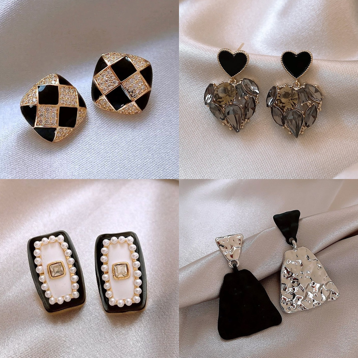 Free Shipping Designer Luxury Jewelry Silver Needle Luxury High-end Black Zircon Heart Earrings Niche Temperament Geometric Studs