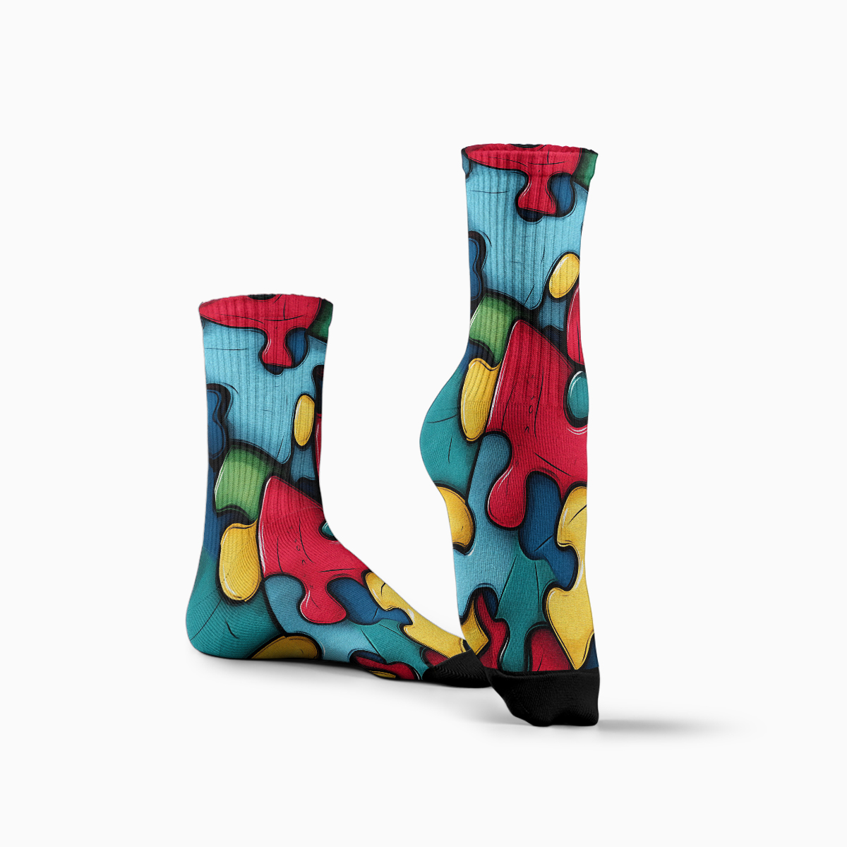 Colorful Puzzle Piece Unisex Tube Designer Socks C127
