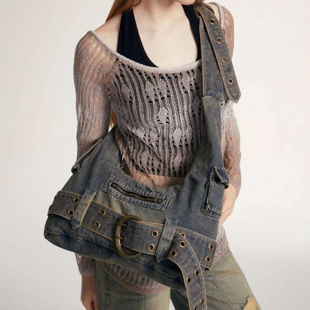 Large capacity Women handbag Fashion Denim Single female Shoulder Crossbody Bag Casual Rivets ladies big Totes Armpit bag