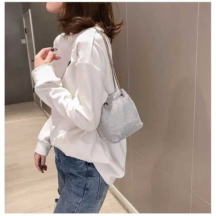 Korean Version Crossbody Bags Women Crystals Bucket Bling Fashion All-match Rainbow Mixed Colors Purse Shoulder Bags Y250730