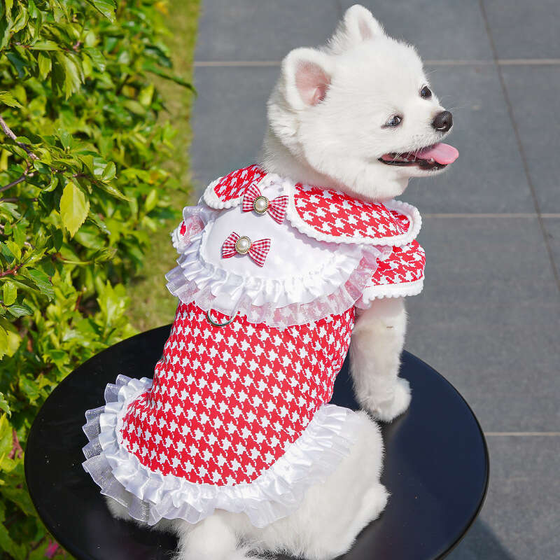 Dog Dresses Large Leash Dog Golden Retriever Flutter Sleeve Dress Teddy Pet Supplies Cat Clothes Apparel