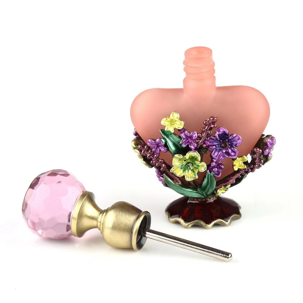 Vintage Perfume Refill Bottle Heart Shape Handmade Manual Painting Small Empty Refillable Bottles Metal Glass Wedding Decor Gift 250726