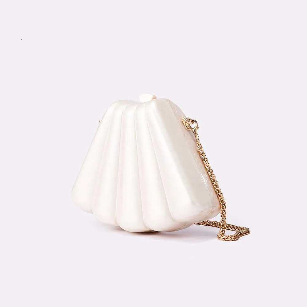 Women Designer Elegant Metal Chain Clutch Purses And Handbags Wedding Party Fan-shaped Female Acrylic Box Evening Bags Y250730