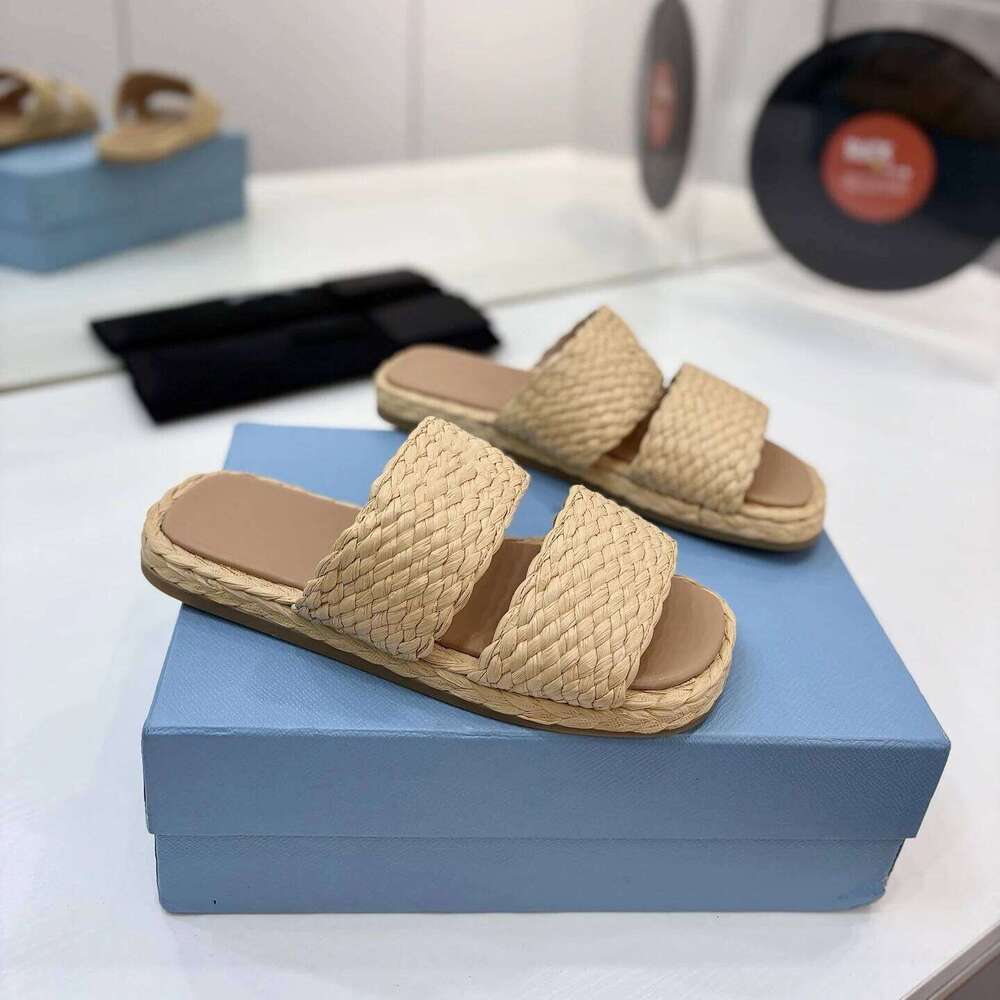 Women Size35-42 Weaving Slippers Flat Platform Summer Slides Leisure Genuine Leather Designer Shoes Zapatillas De Mujer 3dc