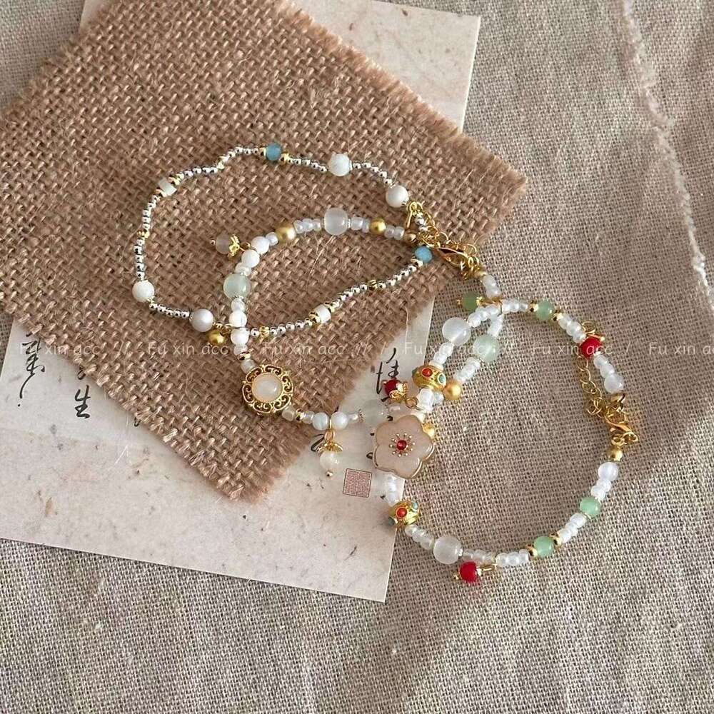 New Chinese Style National Trend Beaded Light Niche Roselle Flower Exquisite Bracelet Personality Versatile Best Friend Hanfu Accessory d02