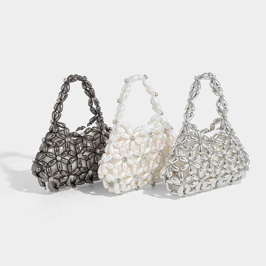 Personalized Beaded Woven Handbags Hollow Out Crystal Shiny Dumpling Cloud Chains Crossbody Bags For Women Summer Beach Clutch Y250730