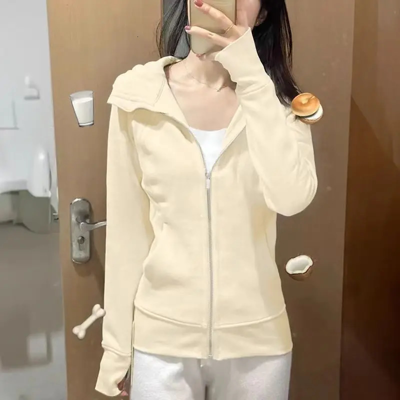 Fashion Casual Vintage Hooded Coat Harajuku Chic Long Sleeve Zipper Skinny Tops Women Retro Slim n Yoga Wear Clothing 250731