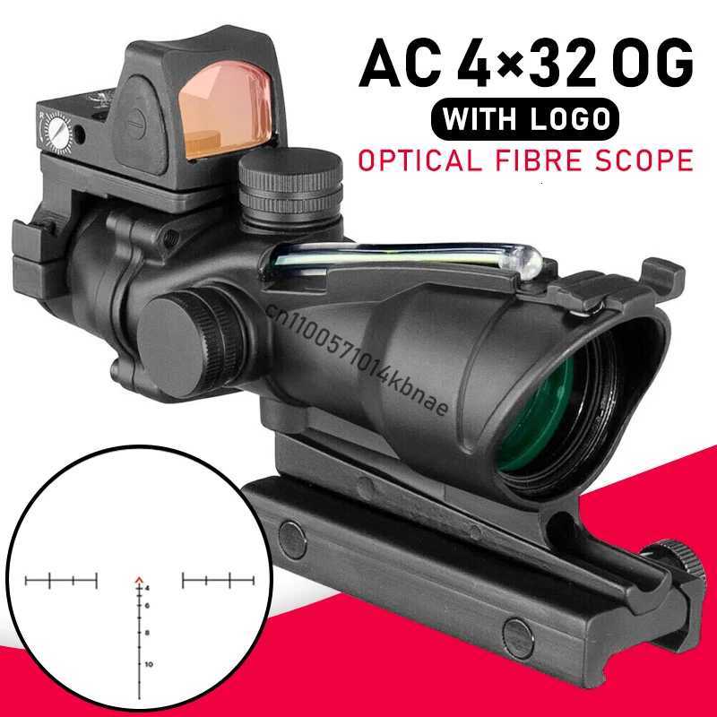 4X32OG Rifle Scope with Red Dot Sight Dual Illuminated Chevron Etched Reticle Optic for Hunting AR15 20MM Rail R250730