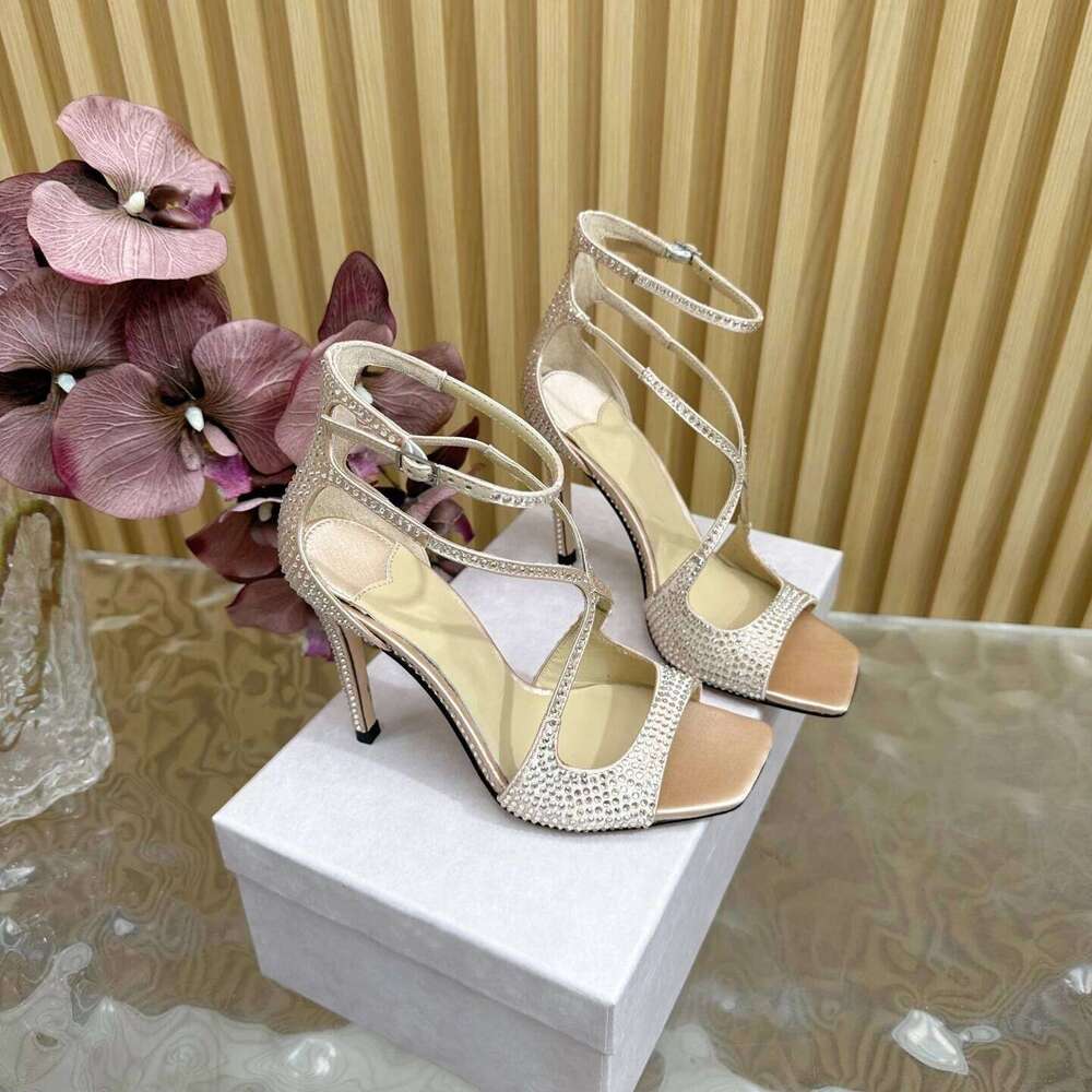 Women Size35-42 Genuine Leather Crystal Sandals Super High Heels Pumps Wedding Designer Shoes Zapatillas De Mujer 522