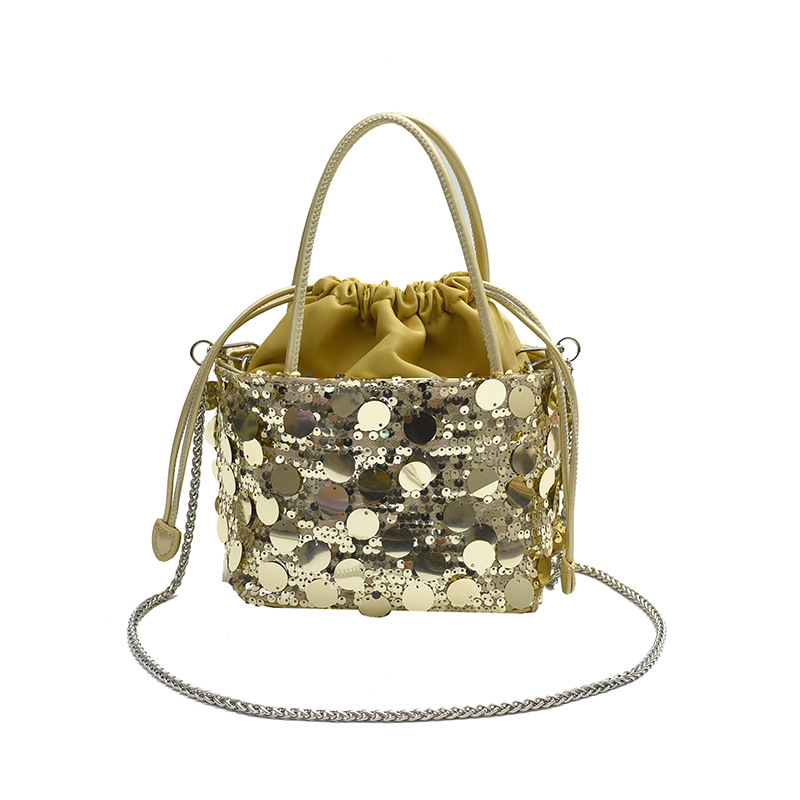 Fashion Personality Sequin Chain Women's 2024 New Trendy Shoulder Simple Fashionable Chic Crossbody Bucket Bag ddmymoon