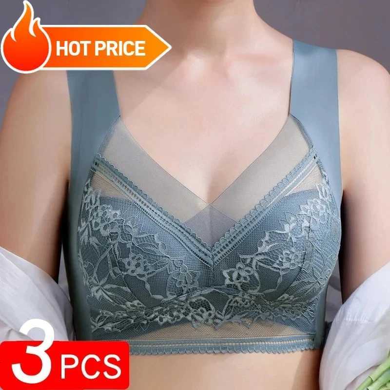3 Pcs Womens Push Up Wireless Bralette Bras - 5cm Natural Lift Seamless Lace Plus Size (L-6XL) No Underwire Comfort Z250730