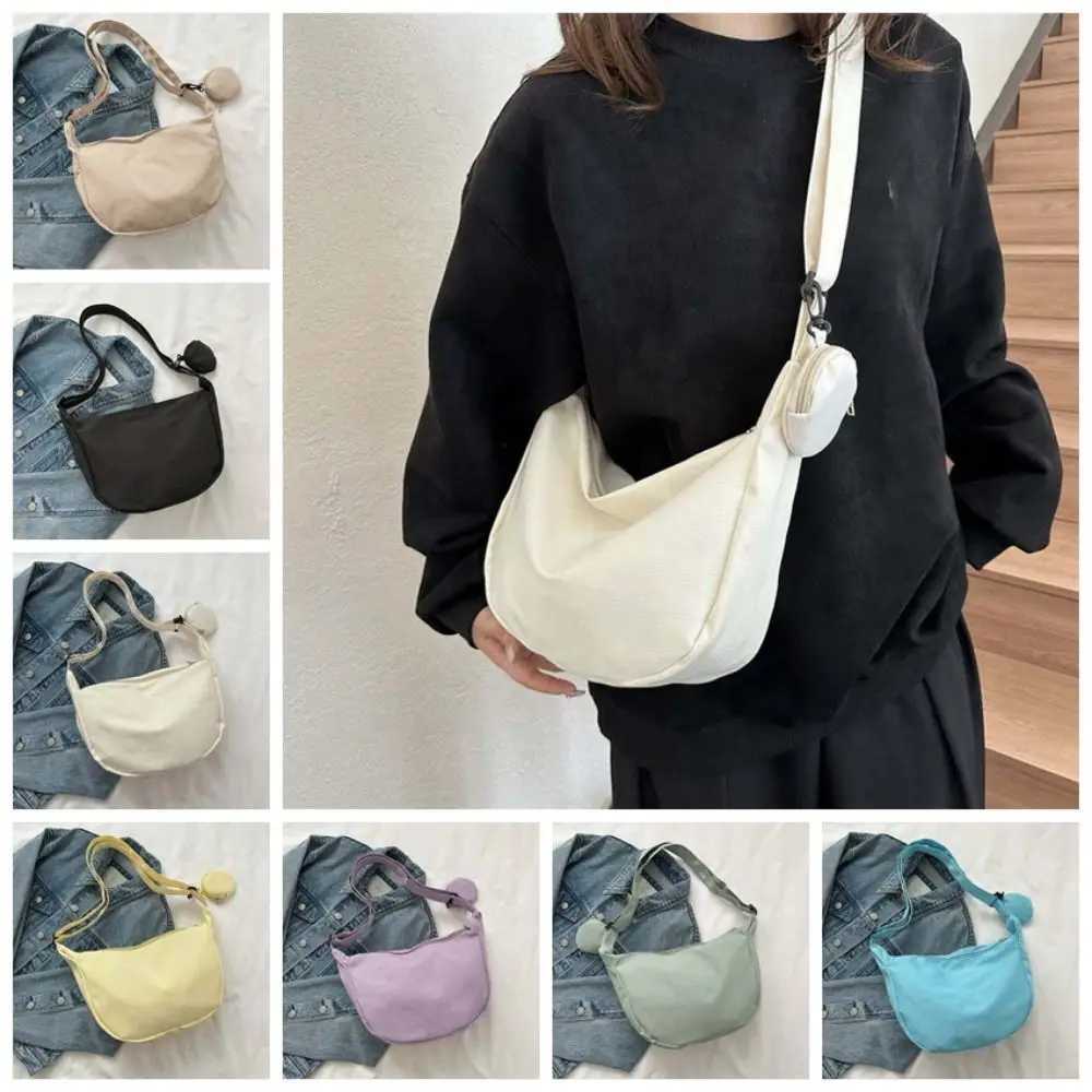 Korean Style Lightweight Shoulder Bag Cream Color Solid Color Canvas Bag with Coin Purse Messenger Bag Large Capacity Y250730