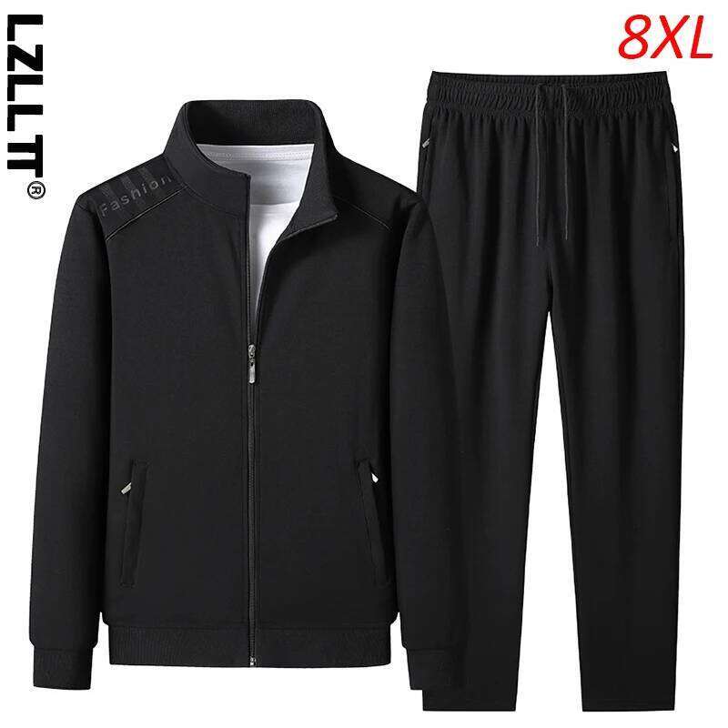 Autumn Winter Men Casual Sport Jogger Cotton Suits Mens Sportswear Fit Sweatsuit Tracksuit Man 2 Piece Set Male Big Size 8XL