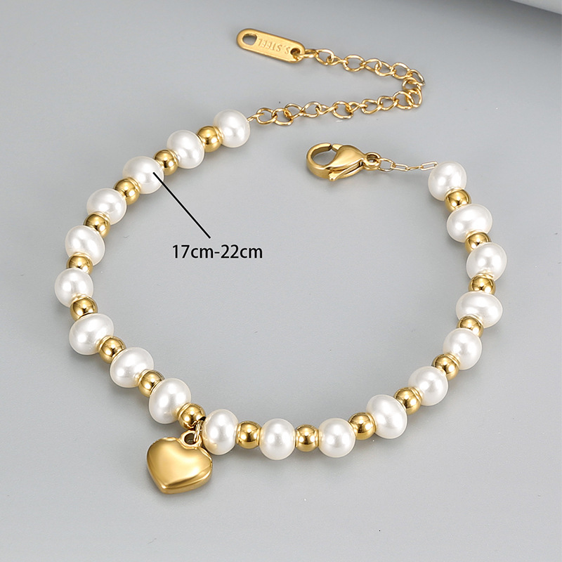 Korean Version Creative Fashion Sweet Niche Design Personality Designer bracelet Heart Pearl Bracelet Madam Casual Women's Titanium Steel Jewelry