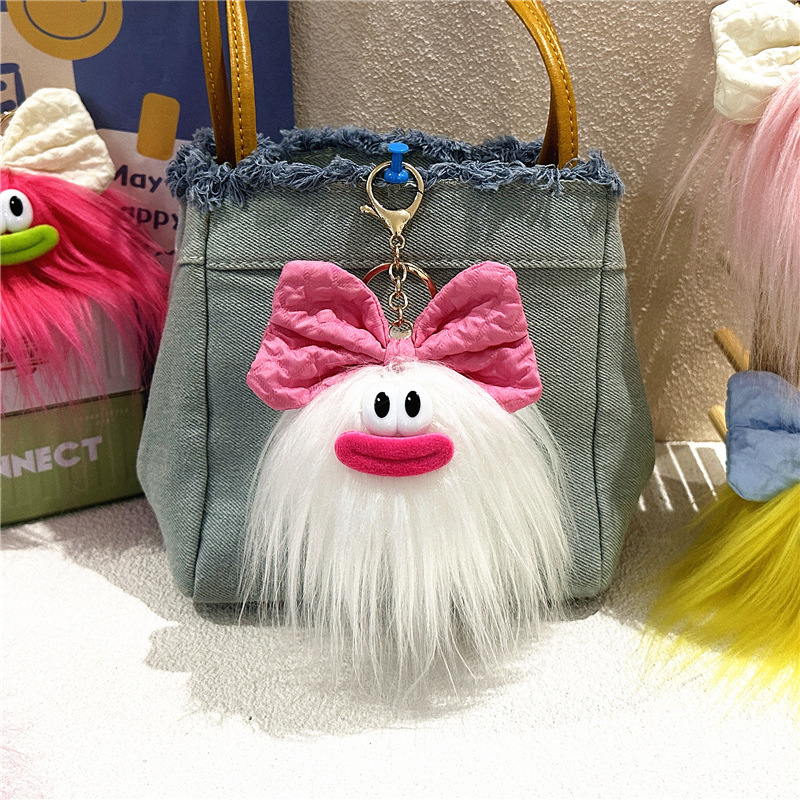 Cute Bowknot Doll Keychain Cartoon Quirky Plush Backpack Pendant Quirky Ugly Adorable Doll Ornament Gift
