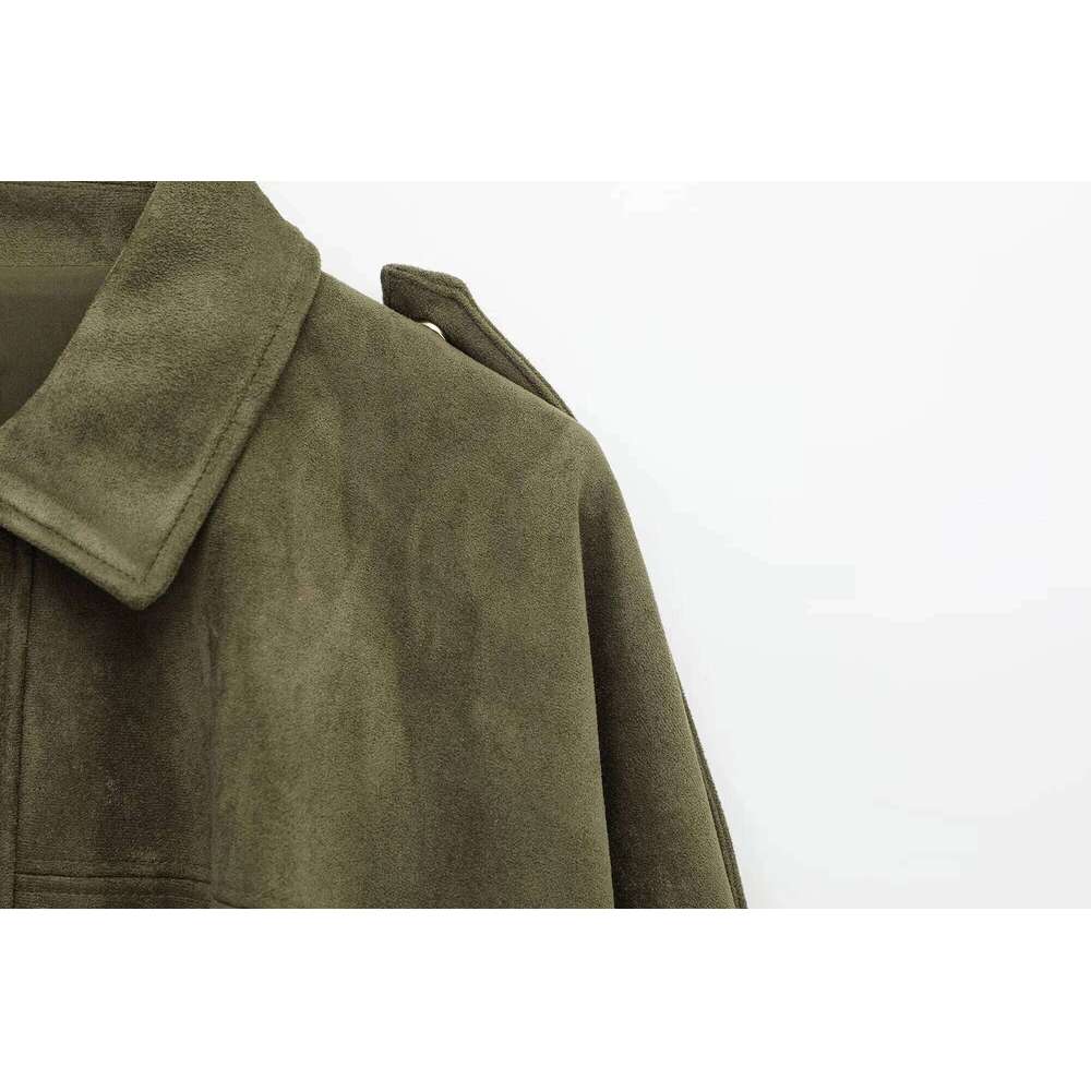 Designer Clothing 2025 TRAFZA Women's Button Suede Texture Jacket High Street Long Sleeve Turn-Down Collar Elastic Zipper Solid Spring Trendy Coa