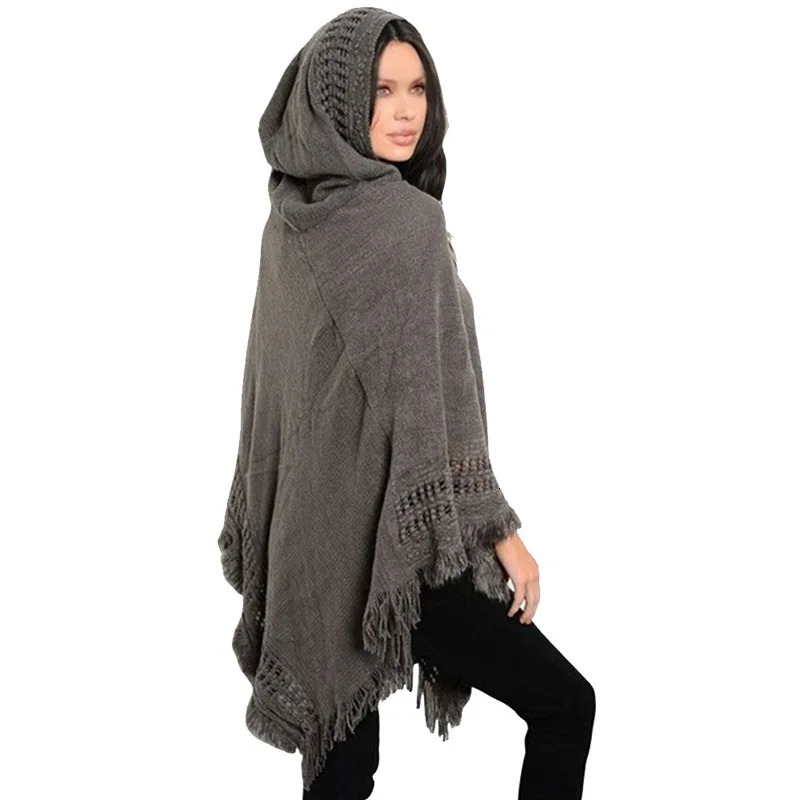 Women Ladies Tassel Cape Coat Fringe Poncho Oblique Stripe Bohemian Shawl Scarf 250731
