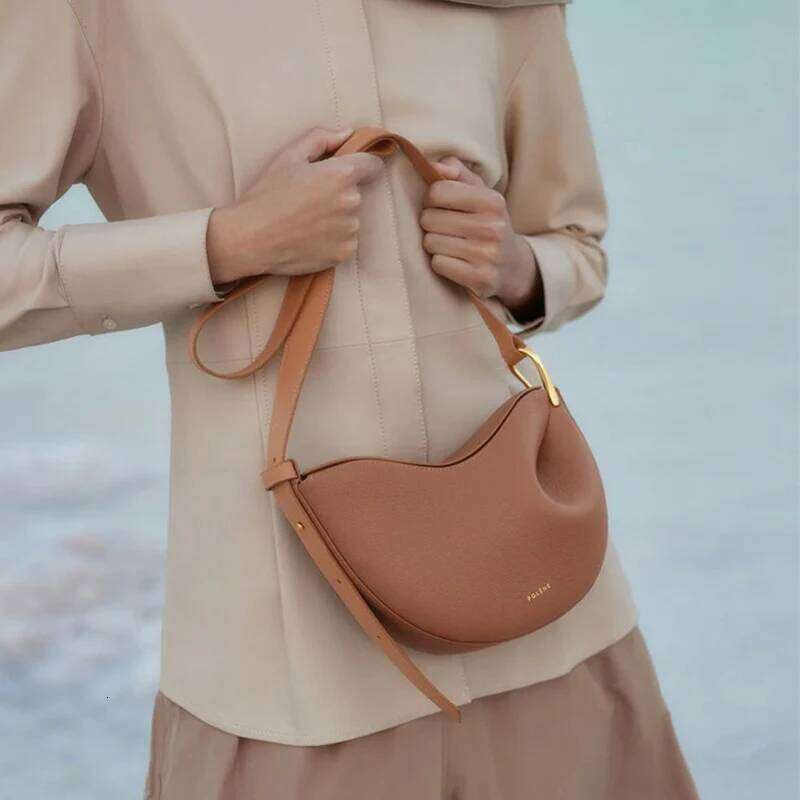 Small niche design pea Boling En saddle real leather bag one shoulder crossbody