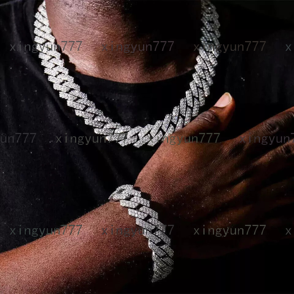 Hip Hop Mens Jewelry Multiple Sizes 10-20mm Miami Cuban Link Necklace Iced Out Prong Cuban Bracelets with 14k 18K Gold Plated