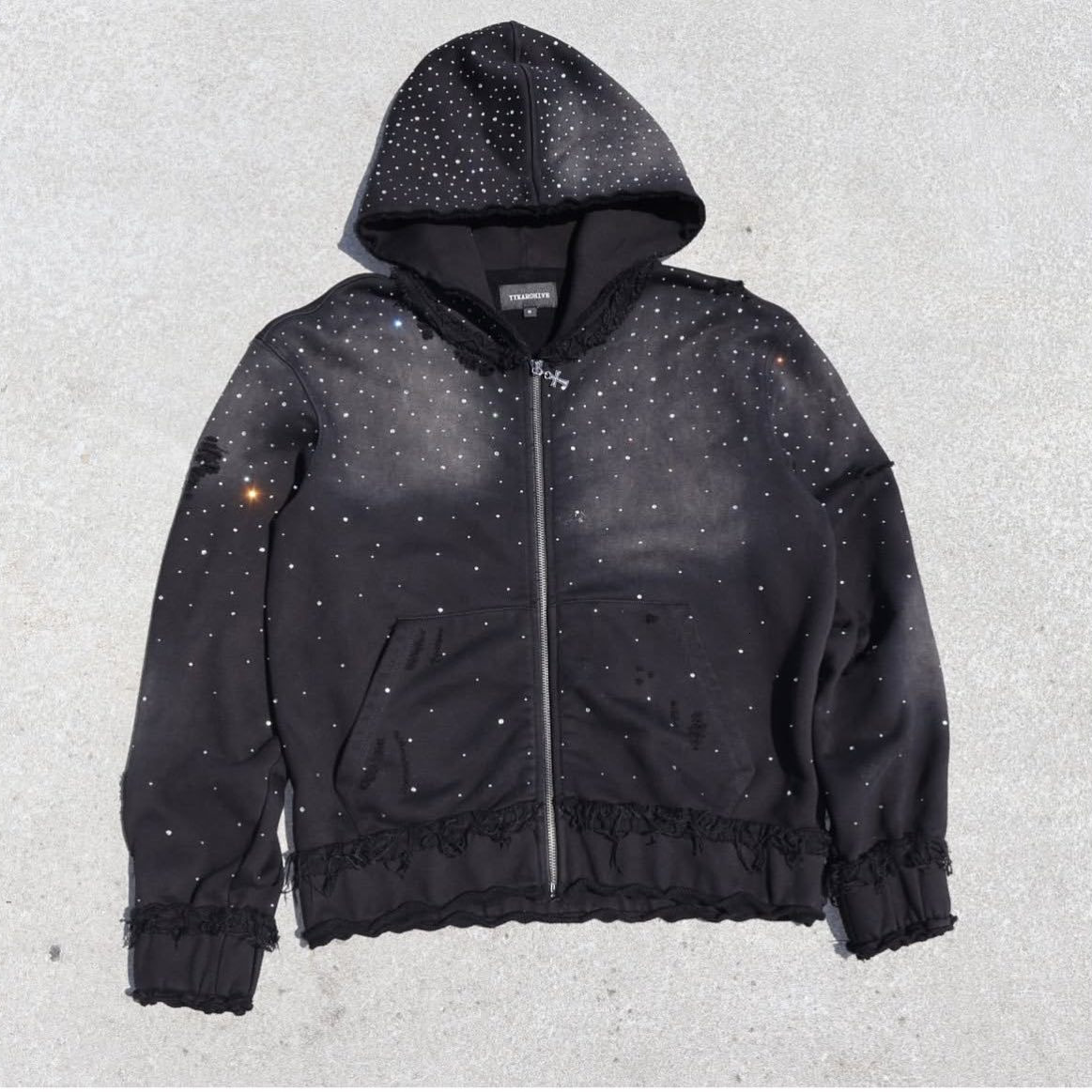 Autumn Winter Trendy Starry Sky Rhinestone Hooded Zipper Sweatshirt Men's Street Hip Hop Loose Jacket