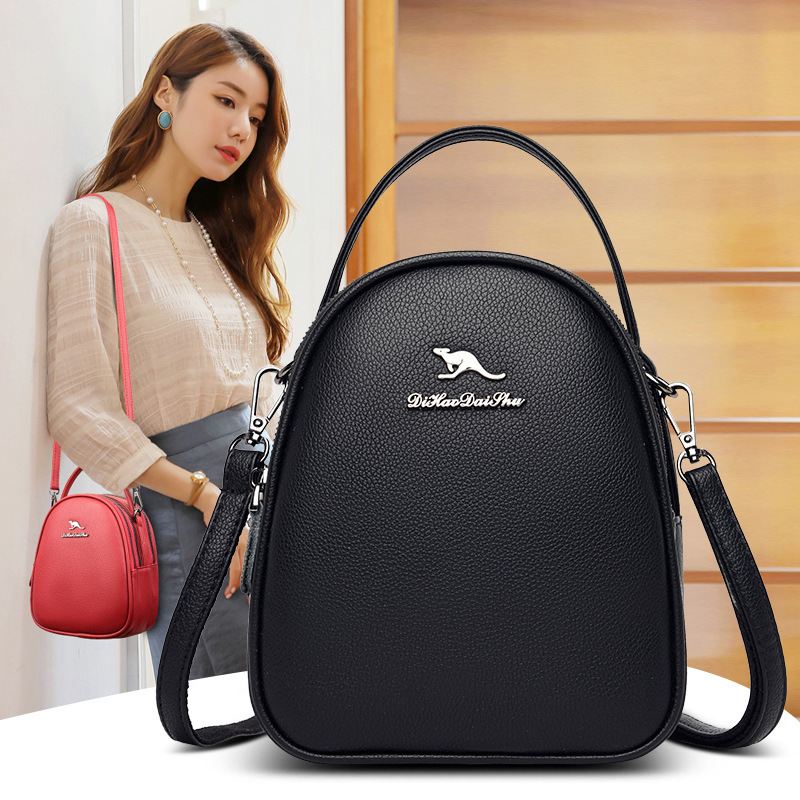 2025 Summer New Women's Bag Soft Leather Women's Small Round Bag Three layer Small Backpack Shoulder Bag Mini Crossbody Bag Fashion New Desi